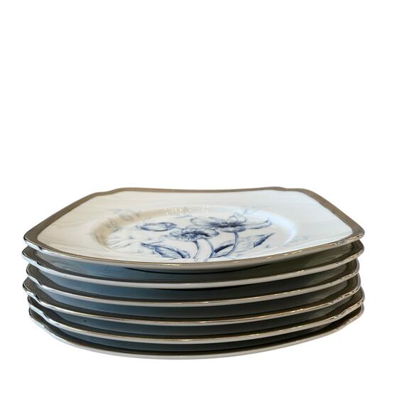 6 Charter Club Fashion Buffet Platinum Blue Floral Salad Plates 8.5in for Macy's - Picture 4 of 14